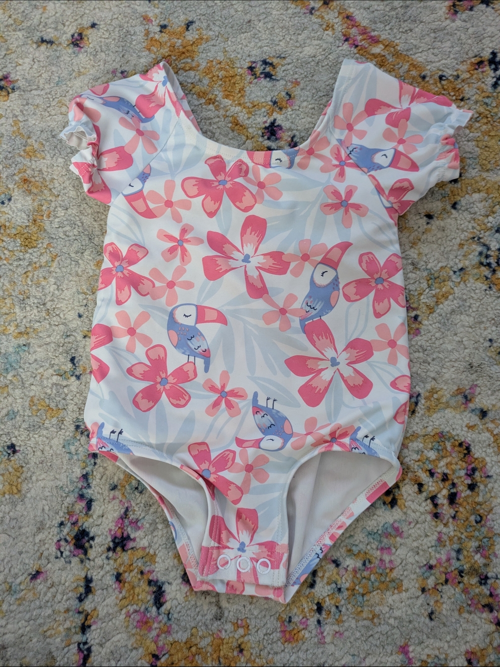Carter's Pink and Blue Floral Toucan One-Piece Swimsuit